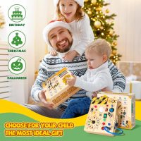 Busy Board, Montessori Toy for 1-3 Years Old, Wooden Toddler Sensory Travel Toy, Ideal Gift for 1+ Year Old Boys (Busy Board Plus V2), Medium, Yellow - Image 6