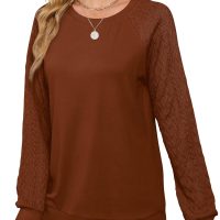 Saloogoe Sweatshirts for Women Crewneck Cable Knit Sleeve Sweaters Lightweight Fashion 2025 - Image 2