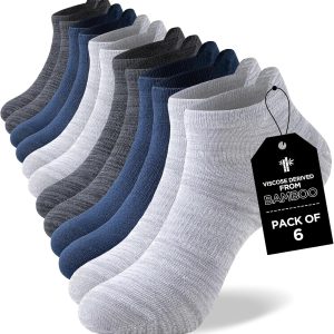 Ankle Socks for Men, 6 Pairs Bamboo Rayon Breathable Sports Low Cut Thin, Multicolor Size 6-8 9-11 12-14