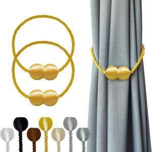 Upgrade Curtain Tiebacks Golden 2pcs, Curtain Buckles Holdbacks Holders Hooks Clip for Home Outdoor Bedroom Office Decorative Curtain