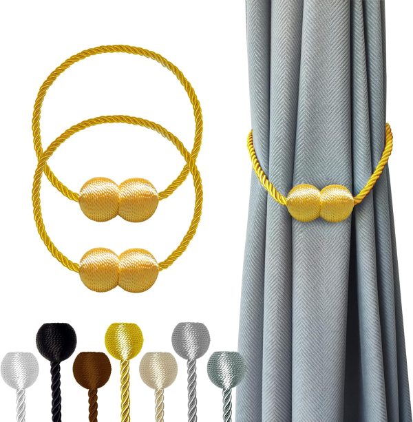 Upgrade Curtain Tiebacks Golden 2pcs, Curtain Buckles Holdbacks Holders Hooks Clip for Home Outdoor Bedroom Office Decorative Curtain