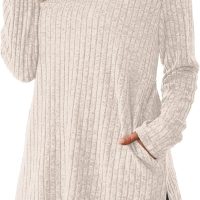 SAMPEEL Womens Sweaters Crewneck Long Sleeve Shirts with Pockets Fall Outfits 2025 Fashion Winter Clothing Side Slit - Image 2