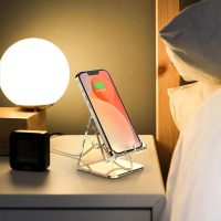 TOPGO Acrylic Cell Phone Stand, Clear Phone Holder for Office Desk, Vanity, Kitchen, Bedside Table, Compatible with iPhone/Smartphones/iPad/Switch/Kindle, Office Desk Accessories - Image 6