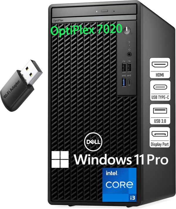 Dell OptiPlex Desktop Computer, 7020 Tower Dekstop PC, 12th Gen Intel 4-Core Processor (Beats Core i7-9700), 32GB DDR5 RAM, 1TB PCIe SSD, DVDRW, WiFi Adapter, RJ-45, Keyboard & Mouse, Windows 11 Pro