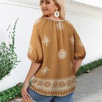 Vivilli Womens Summer Boho Tops Casual V Neck Short Sleeve Blouses Floral Print Shirt Tie Front Flowy Vacation Clothes - Image 6