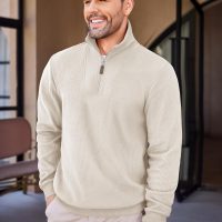 COOFANDY Men's Quarter Zip Up Pullover Mock Neck Long Sleeve Sweater Casual Corduroy Polo Sweatshirt - Image 7
