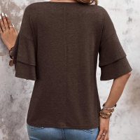 Womens Top Ruffle Sleeve Blouses V Neck T Shirts Casual Outfit Bell Sleeve Tee Spring Fall Summer Fashion Clothes Cute Tunic - Image 2
