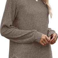 OFEEFAN Tunic Tops for Women Loose Fit Dressy Long Sleeve Shirts Womens Sweaters Crew Neck Fall Clothing with Curved Hem - Image 3