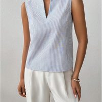 SOLY HUX Women's Work Outfits V Neck Sleeveless Blouses Summer Casual Tank Tops Business Office Dressy Striped Shirts - Image 4