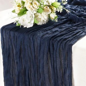 35x120 Inches Navy Blue Cheesecloth Table Runner , Boho Style Cheesecloth Tablecloth for Wedding, Party, Birthday, Holiday and Office Decor
