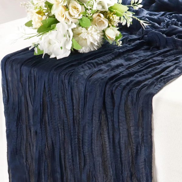 35x120 Inches Navy Blue Cheesecloth Table Runner , Boho Style Cheesecloth Tablecloth for Wedding, Party, Birthday, Holiday and Office Decor