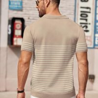 COOFANDY Men's Knit Polo Shirts Short Sleeve Striped Golf Polo Shirts Lightweight Casual Collared T Shirt - Image 3