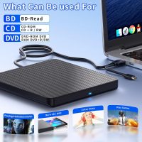 External Compatible Blu ray Drive Player Read/Write Compatible Bluray Burner Compatible USB 3.0 and Type-C DVD Burner Blu-ray/DVD/CD, BD Drive, Windows 7-11 & Mac, PC （Black） - Image 2