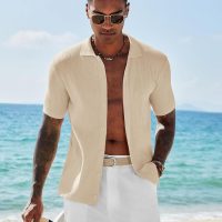 COOFANDY Men's Short Sleeve Knit Shirts Casual Button Down Polo Shirt Fashion Summer Beach Tops - Image 3