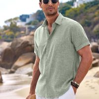 COOFANDY Men's Linen Shirts Short Sleeve Casual Shirts Button Down Shirt for Men Beach Summer Wedding Shirt - Image 3