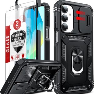 LeYi for Galaxy A16-5G Phone Case: Galaxy A16 5G Screen Protector [2 Packs] with Camera Cover, Military-Grade Heavy Duty Protection Cell Android Basic Funda para Samsung Galaxy A 16 5G Phone, Black