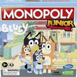 Hasbro Gaming Monopoly Junior Bluey Edition Board Game | Kids Play as Bluey, Bingo, Mum & Dad for Girls & Boys | Ages 5+ (Amazon Exclusive)