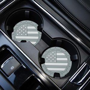 Gray American Flag Silicone Car Cup Coasters – 2PCS Durable Car Accessories for Truck, SUV, Jeep Interior Decoration