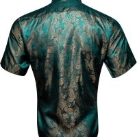 Men's Silk Shirt Paisley Floral Jacquard Short Sleeve Button Down Dress Shirts Formal Casual Wedding Party - Image 4