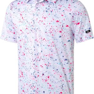 Obla Mens Golf Polo Shirts Short Sleeve Dry Fit Performance Moisture Wicking Casual Print Collared Golf Shirts for Men