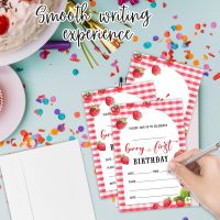15 PCs Strawberry Birthday Invitation - Berry First - 1 Year Old Invitations With 15 Matching White Envelopes, Birthday Party Favors Decorations Supplies-OL-A03 - Image 3