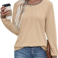 XIEERDUO Womens Long Sleeve Tops Color Block Casual Crewneck Tops Tshirt Basic Tee Fall Fashion Clothes Trendy Outfits - Image 3