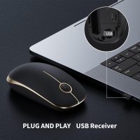 VssoPlor Wireless Mouse, 2.4G Slim Portable Computer Mice with Nano Receiver for Notebook, PC, Laptop, Computer (Black and Gold) - Image 3