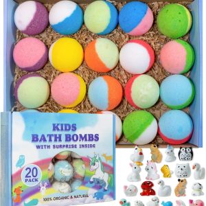 Bath Bomb Gift Set with Toys Inside, 20 Pack Organic Bath Bombs for Kids, Kids Safe Handmade Fizzy Balls for Kid, Ideal Birthday Easter Gift for Boys & Girls
