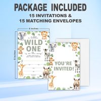 Safari Animals Baby Shower Invitations - A Little Wild One Is On The Way - 15 Invites With Envelopes For Gender Reveal, Gender Neutral Invitations - A66 - Image 2