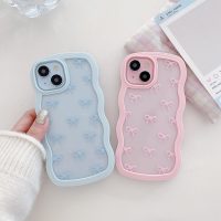 QLTYPRI Bow Case for iPhone 13/iPhone 14, Clear Cute Ribbon Bow Phone Case Curly Wavy Aesthetic Phone Case, Slim Soft Transparent Shockproof Protective Cover for Women Girls - Pink - Image 2