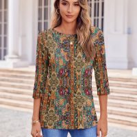 Zeagoo Women's Casual 3/4 Sleeve T-Shirts Round Neck Cute Tunic Tops Basic Tees Blouses Business Work Tee Top - Image 2