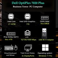 Dell OptiPlex 7020 Plus Tower 7000 Business Desktop Computer, 14th Gen Intel 20-Core i7-14700 up to 5.4GHz, 64GB DDR5 RAM, 2TB PCIe SSD, DVDRW, WiFi Adapter, Ethernet, Keyboard Mouse, Windows 11 Pro - Image 2