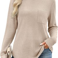 WIHOLL Long Sleeve Shirts for Women Waffle Knit Trendy Fall Fashion 2025 Dressy Casual Blouses Teacher Outfits - Image 2