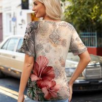 Zeagoo Womens Summer Tops Short Sleeve Casual Shirts Floral Tee Trendy 2025 Basics V Neck Plain Tshirt - Image 5