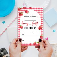 15 PCs Strawberry Birthday Invitation - Berry First - 1 Year Old Invitations With 15 Matching White Envelopes, Birthday Party Favors Decorations Supplies-OL-A03 - Image 4