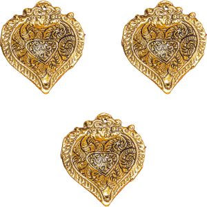 Wonder Care 3 pcs Metal Gold Oil Lamps Set for Diwali Decorations for Home Diya | Decor for Diwali with Diya Set | Diwali for Pooja ,Return Gift for Friends, Cotton Wicks Diya lamp Diwali Diya