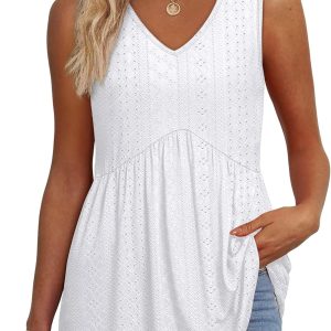 OFEEFAN Womens Tank Tops 2025 Flowy Peplum Tops for Women Dressy Sleeveless V Neck Babydoll Tank Tops