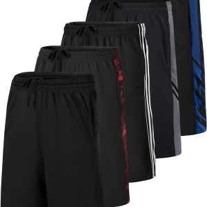 Real Essentials: Men’s 5 Pack 9" Mesh Shorts – Athletic Gym, Workout, Basketball, Running, Casual Lounge Activewear Pockets