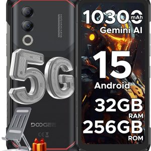 DOOGEE Blade 20 Turbo AI 5G Rugged Phone Unlocked,10300mAh/33W,Android 15 Rugged Smartphone,32GB+256GB/TF 2TB,Dimensity 7050,6.6”HD + 90Hz,50MP+16MP,Face ID/NFC/WiFi6/IP68/IP69K/3 Card Slot,Black