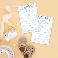 Blue Floral & Bow Baby Shower Invitations, 15 Invites With Envelopes For Gender Reveal, Baby Announcement - A68 - Image 3