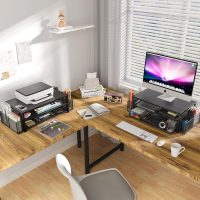 Desk Organizer and Accessories, 2-Tier Computer Monitor Stand Riser with Drawer and 2 Pen Holders, Laptop Stand, Office Desk Accessories for Office Supplies, Black - Image 8