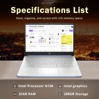 HP Flagship 14" HD Student&Business Laptop, Intel N150 CPU(Beats i3-1115G4), 32GB RAM, 288GB Storage (128GB UFS + 160GB Docking Set), W/1 Year Office 365&AI-Copilot, Webcam, Bluetooth, Win 11s, Blue - Image 3