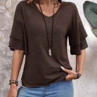 Womens Top Ruffle Sleeve Blouses V Neck T Shirts Casual Outfit Bell Sleeve Tee Spring Fall Summer Fashion Clothes Cute Tunic - Image 5