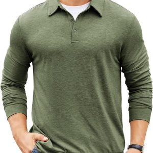 COOFANDY Mens Polo Shirts Long Sleeve Casual Lightweigt Golf Polos Button Collared Tshirt