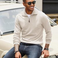 COOFANDY Men's Quarter Zip Up Pullover Mock Neck Long Sleeve Sweater Casual Corduroy Polo Sweatshirt - Image 3