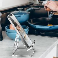 TOPGO Acrylic Cell Phone Stand, Clear Phone Holder for Office Desk, Vanity, Kitchen, Bedside Table, Compatible with iPhone/Smartphones/iPad/Switch/Kindle, Office Desk Accessories - Image 4