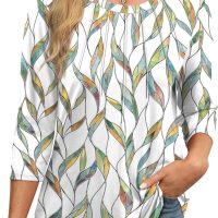 XIEERDUO 3/4 Length Sleeve Womens Tops Round Neck Casual Tunic Tops Basic Pleated Shirts Loose Fit 2025 - Image 2