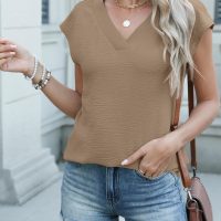 ANRABESS Women Tops Cap Sleeve Textured Dressy Casual V Neck Shirts 2025 Summer Business Work Blouses Outfits - Image 3