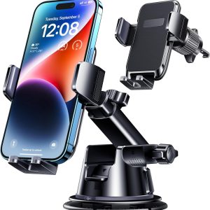 Car Phone Holder Mount, [Military-Grade Suction & Super Sturdy Base] 3 in 1 Universal Phone Mount for Car Dashboard Windshield Air Vent Car Mount for iPhone Android Smartphone GPS Navigator