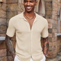 COOFANDY Men's Short Sleeve Knit Shirts Casual Button Down Polo Shirt Fashion Summer Beach Tops - Image 6